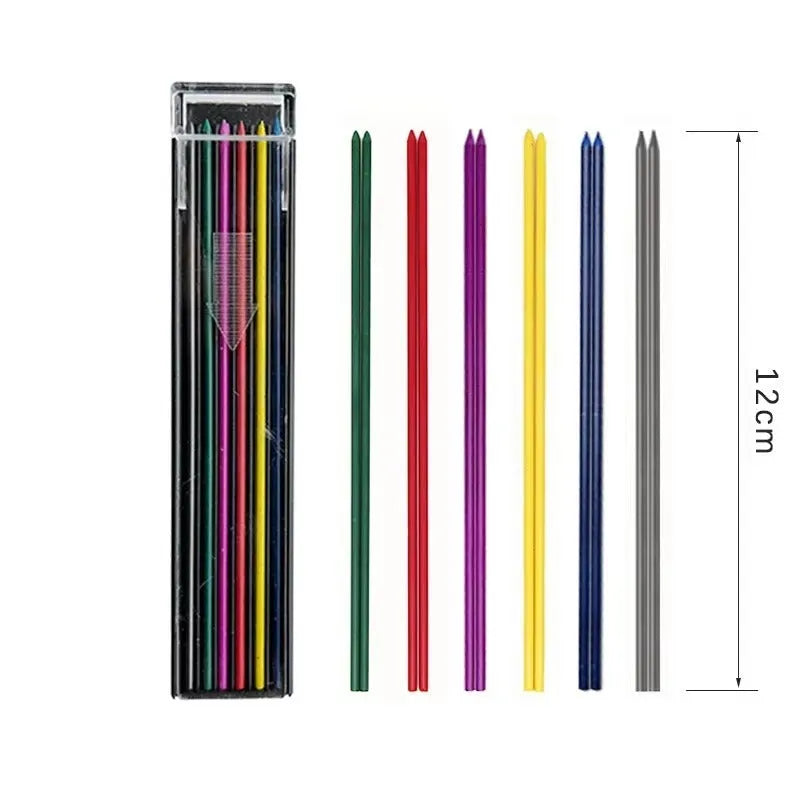 Boxed mechanical pencil lead refills in rainbow colours with plastic tube packaging for drawing