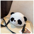 Panda Head print plush crossbody bag with cylindrical shape and sandwich pockets
