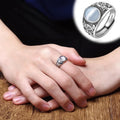 Men's imitation Hetian jade silver-plated retro-style green ring with adjustable opening and geometric shape