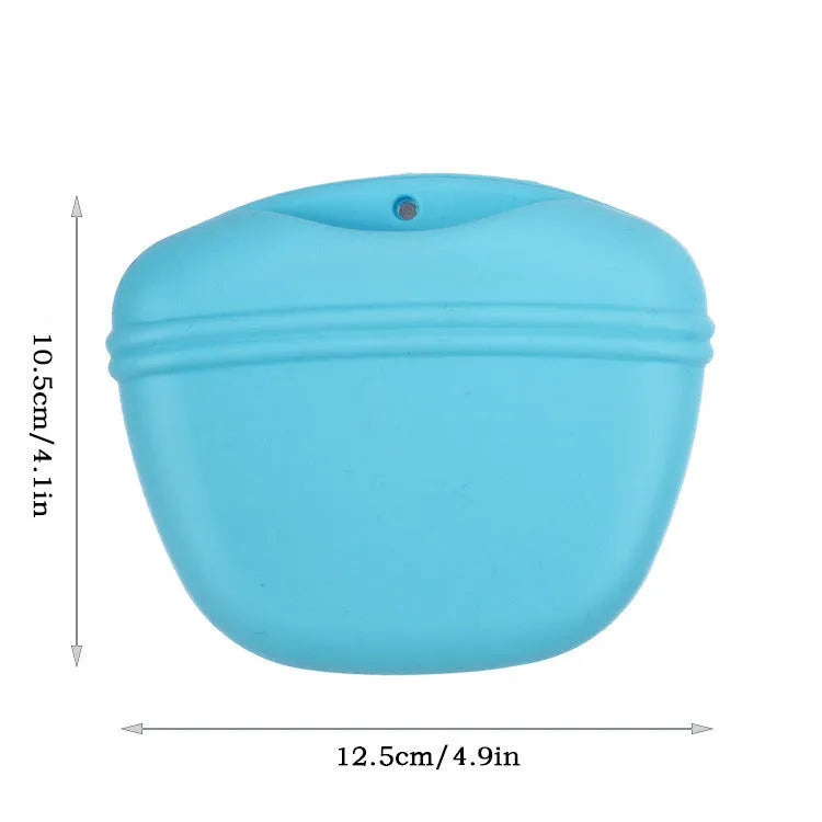 A silicone dog training treat pouch with a clip, shown in one of six available colours.
