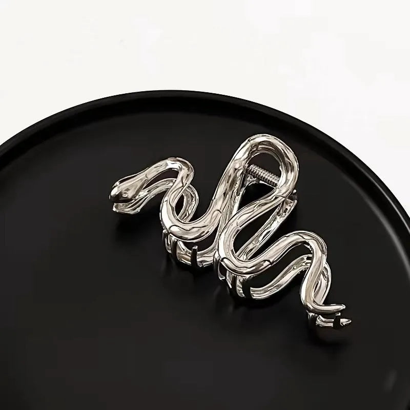 Metal Slytherin serpentine snake hair barrette in silver or gun black, 10.5 cm long.