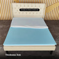 Thin gel memory foam mattress on a tatami mat, showing side profile with thickness options.