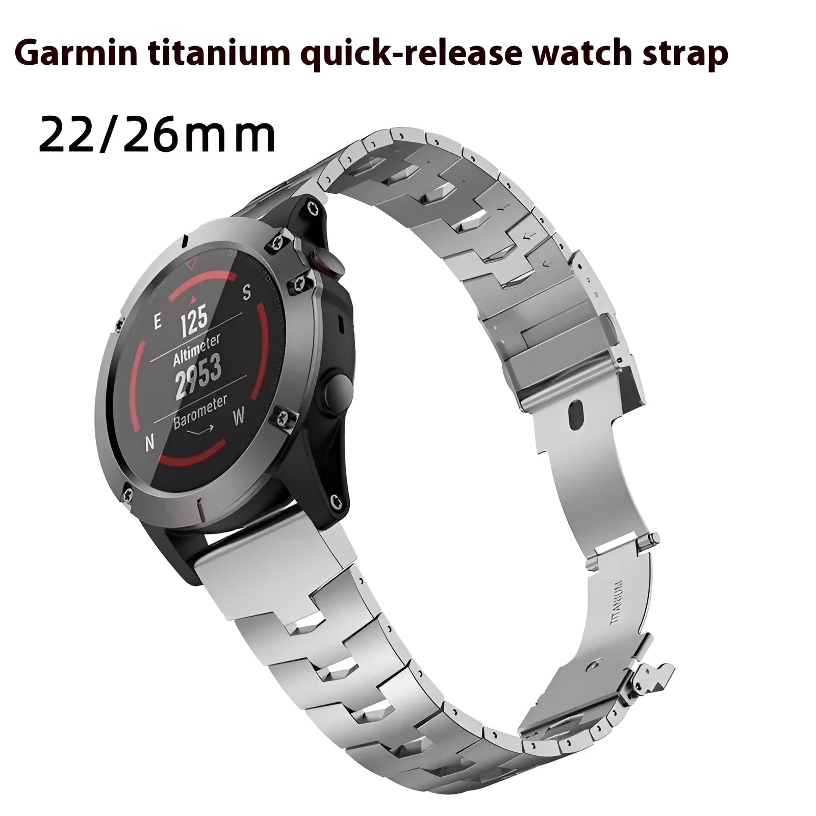 Garmin Fenix series watch strap replacement in silver, black, Titanium colour for 22mm or 26mm widths