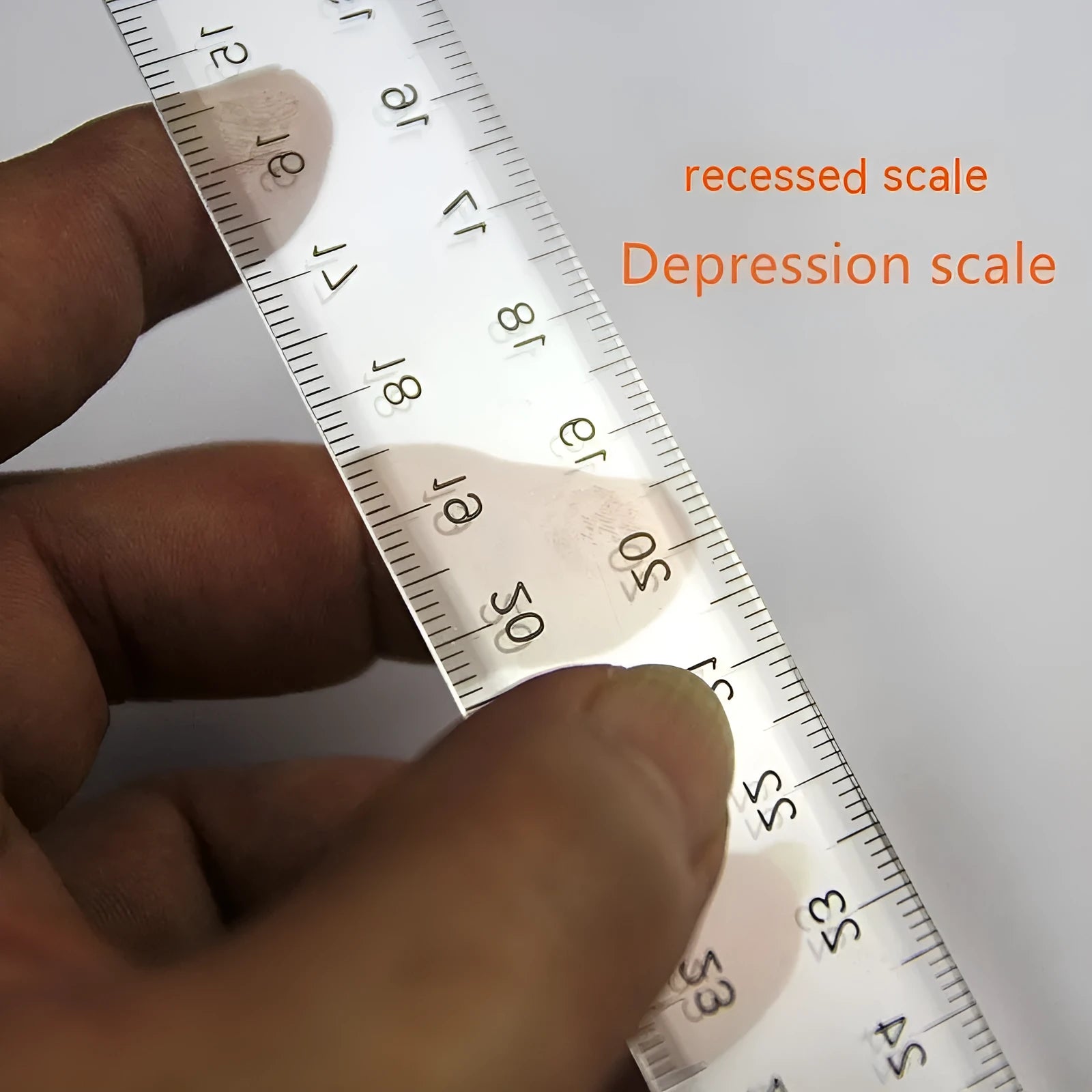 30cm plastic T-shaped ruler with British or double centimetre scales in transparent or orange yellow