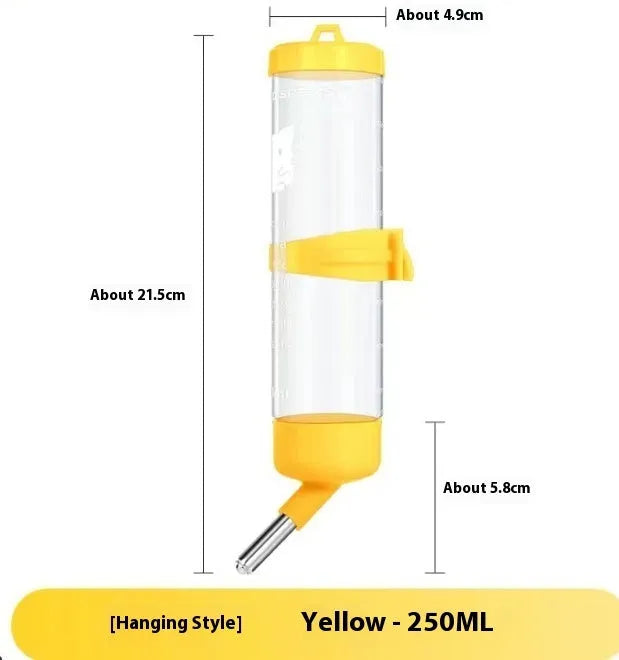A green plastic ball kettle leak-proof water feeder for pet rodents, shown alongside yellow, pink, white, and sky blue colour options.