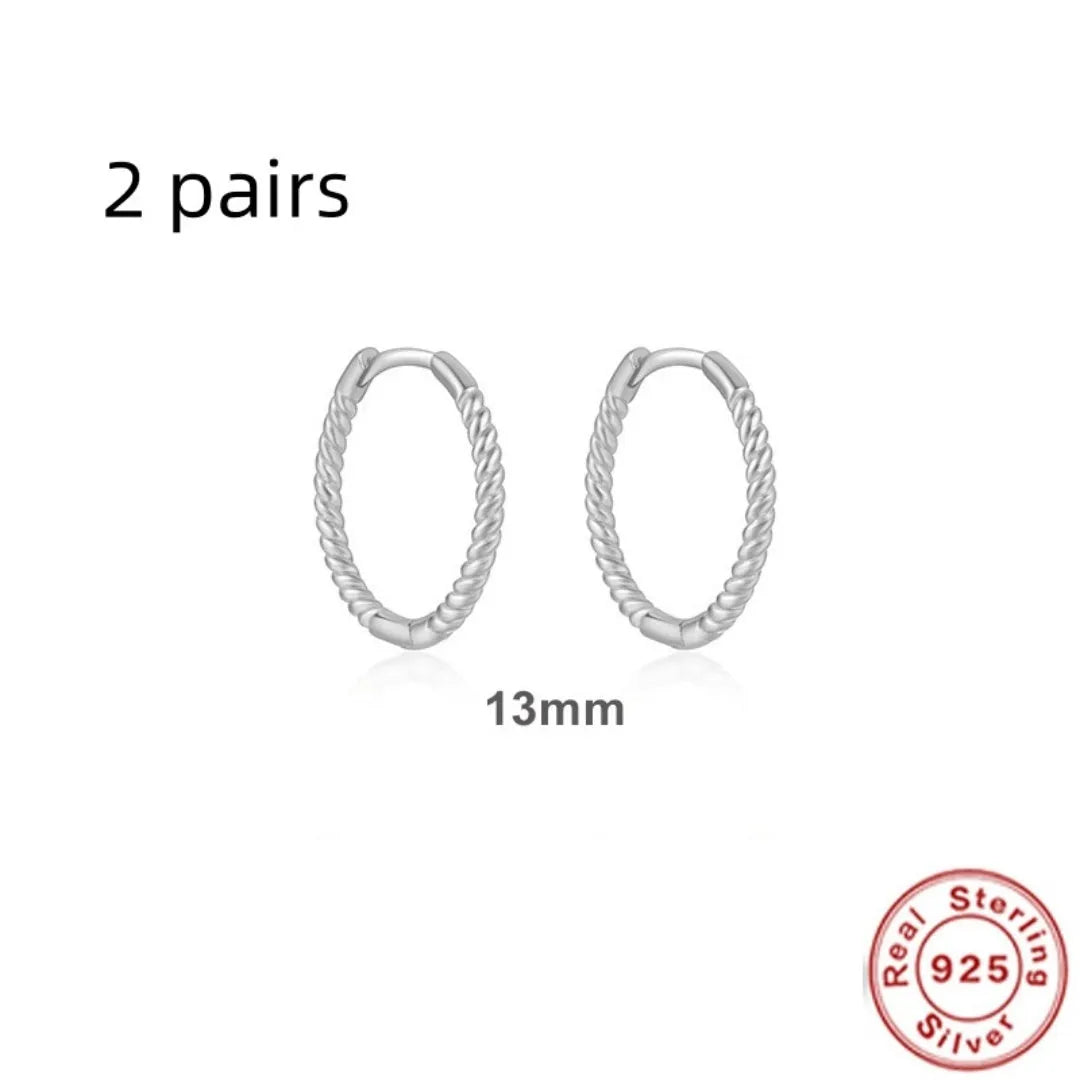 Sterling silver twisted hipster earrings in geometric round design with gold or platinum plating