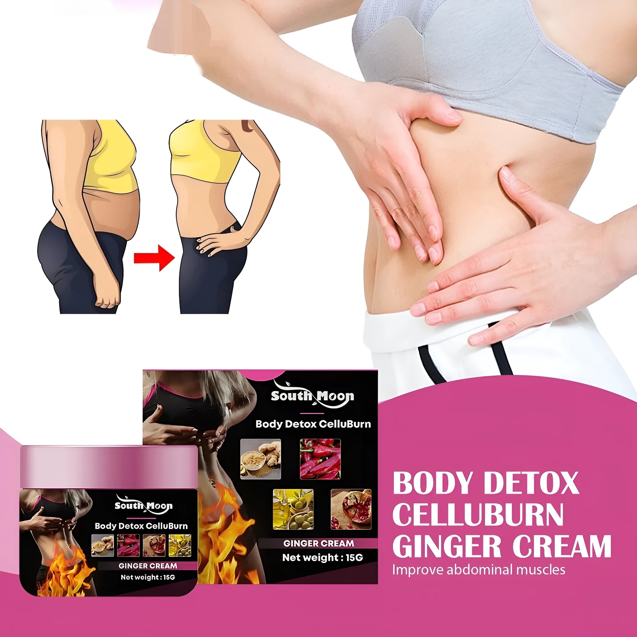 15g jar of ginger body slimming cream with olive oil and hyaluronic acid