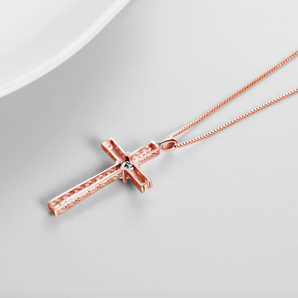 Birthstone rose gold plated cross necklace on 925 silver chain with adjustable 18+2 inch length