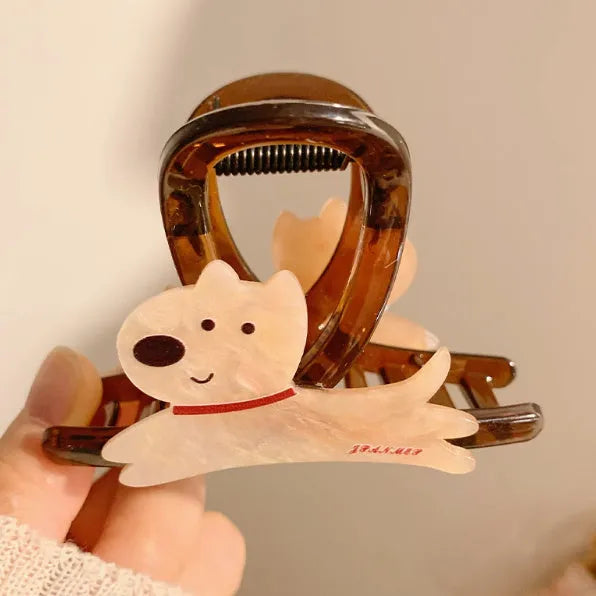 Korean style cartoon puppy hair barrette clip in beige or brown colour, 8cm or 13cm size