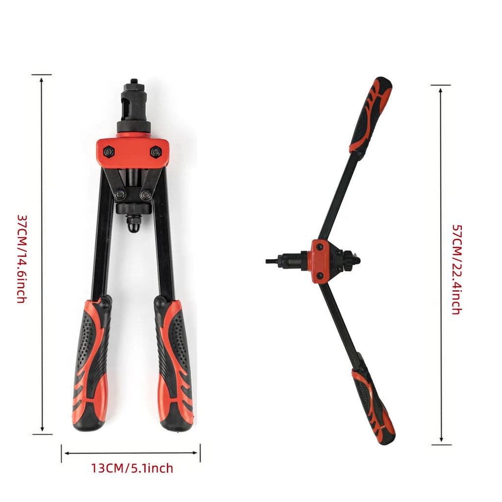 CQ14 model alloy rivet nut pull-setter tool with six M3 M4 M5 M6 M8 M10 tips, 37 cm long.