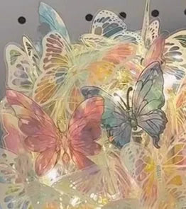 Butterfly night lamp with glass shade on raw wood base, 12x15cm bedside light
