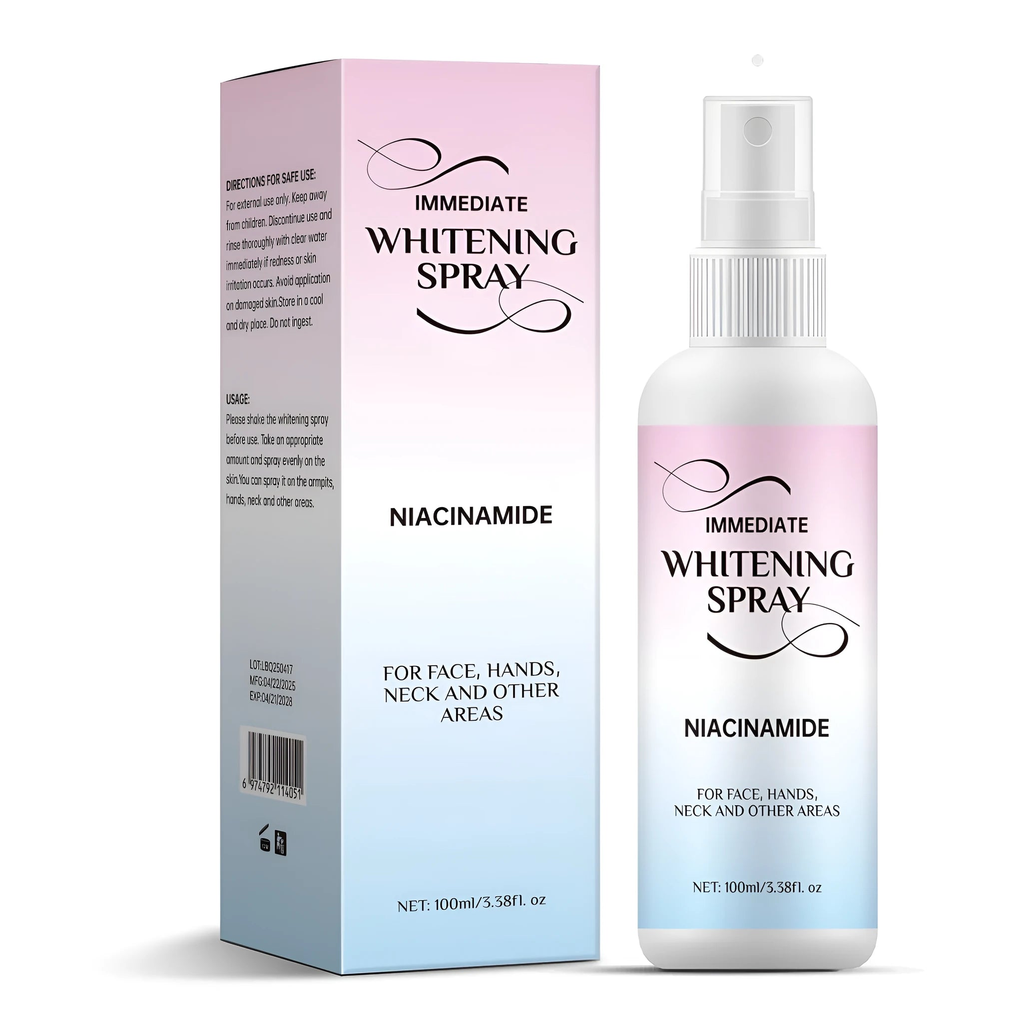 Whitening spray bottle with 100ml capacity for skin brightening