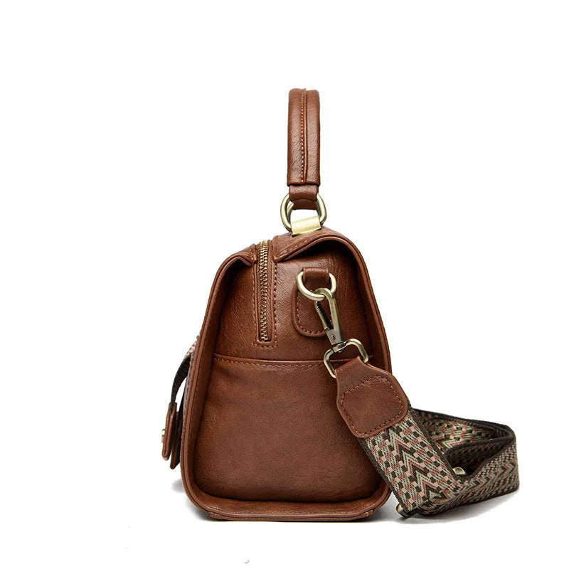 Women's soft PU crossbody bag in horizontal square shape with one-shoulder strap