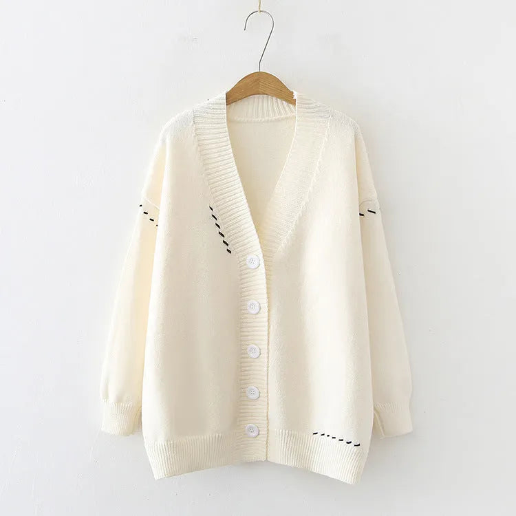 Women's loose fit knitted cardigan coat with long sleeves in black