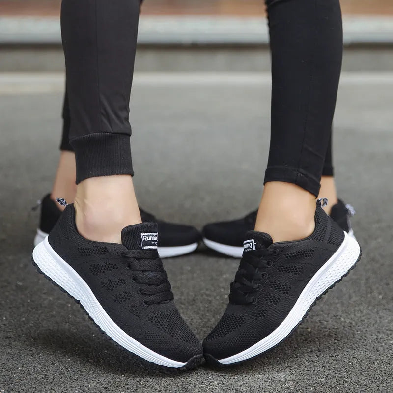 Women's sports sneakers with mesh upper, low wedge heel, available in multiple colours and sizes 35-44
