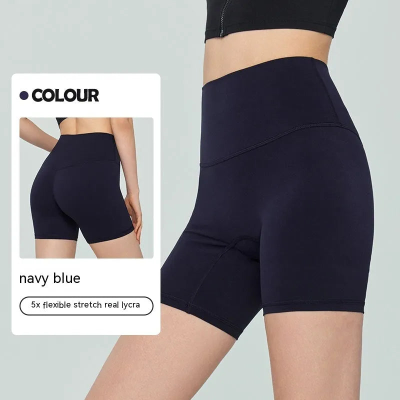 Women's high waist leaf green Lycra yoga shorts for fitness and cycling.