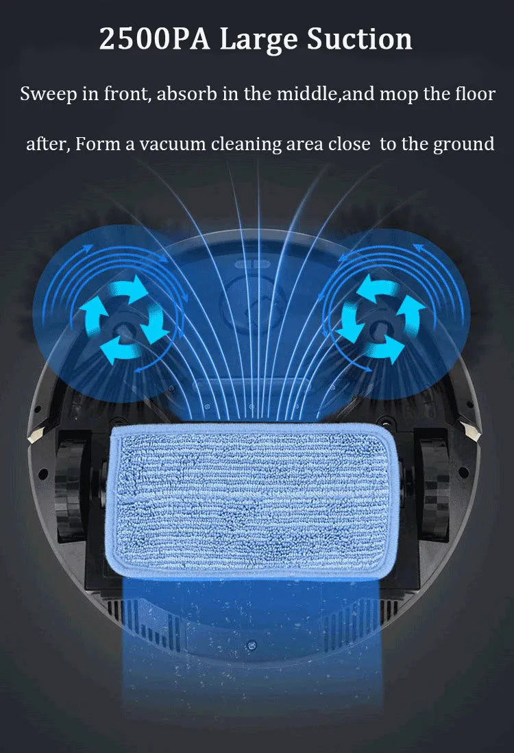 Black automatic recharge vacuum cleaner with remote control on a hard floor, showing its charging base