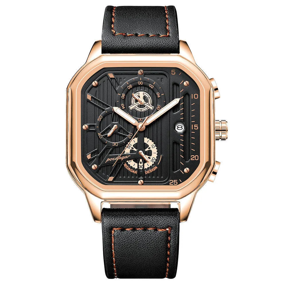 Men's belt style sports watch with quartz movement in 8mm thickness showing colour variations