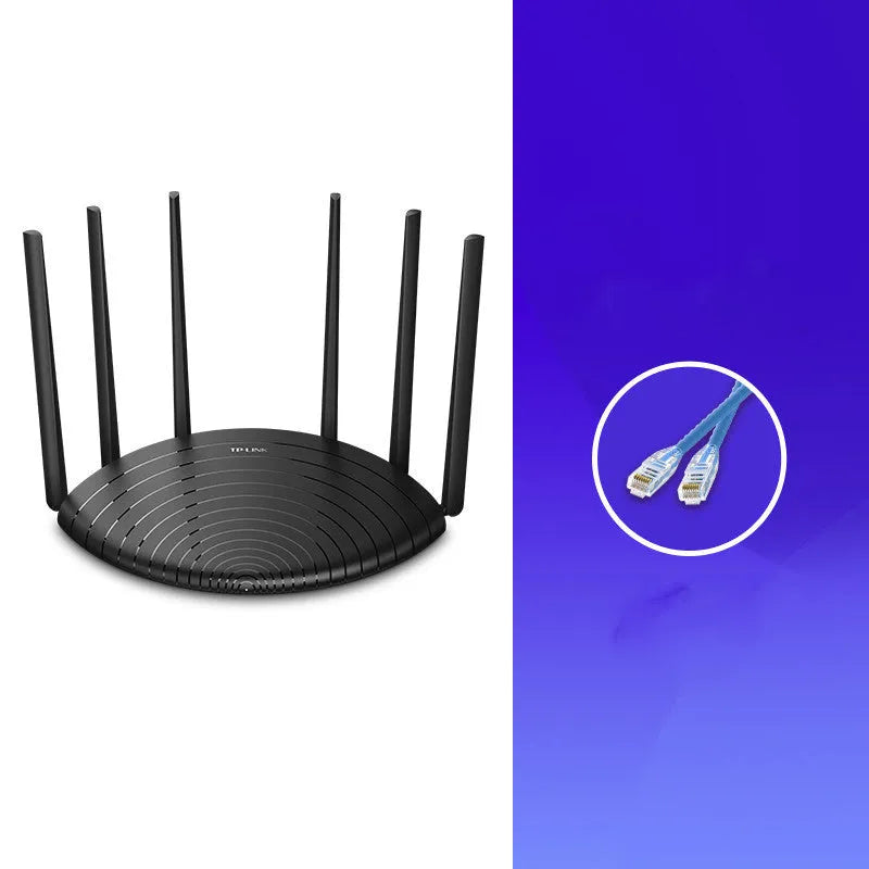 AC1900 wireless gigabit router with status display showing 254mm length on desk