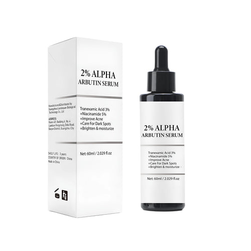 Alpha-arbutin facial care solution bottle with 60ml moisturizing treatment