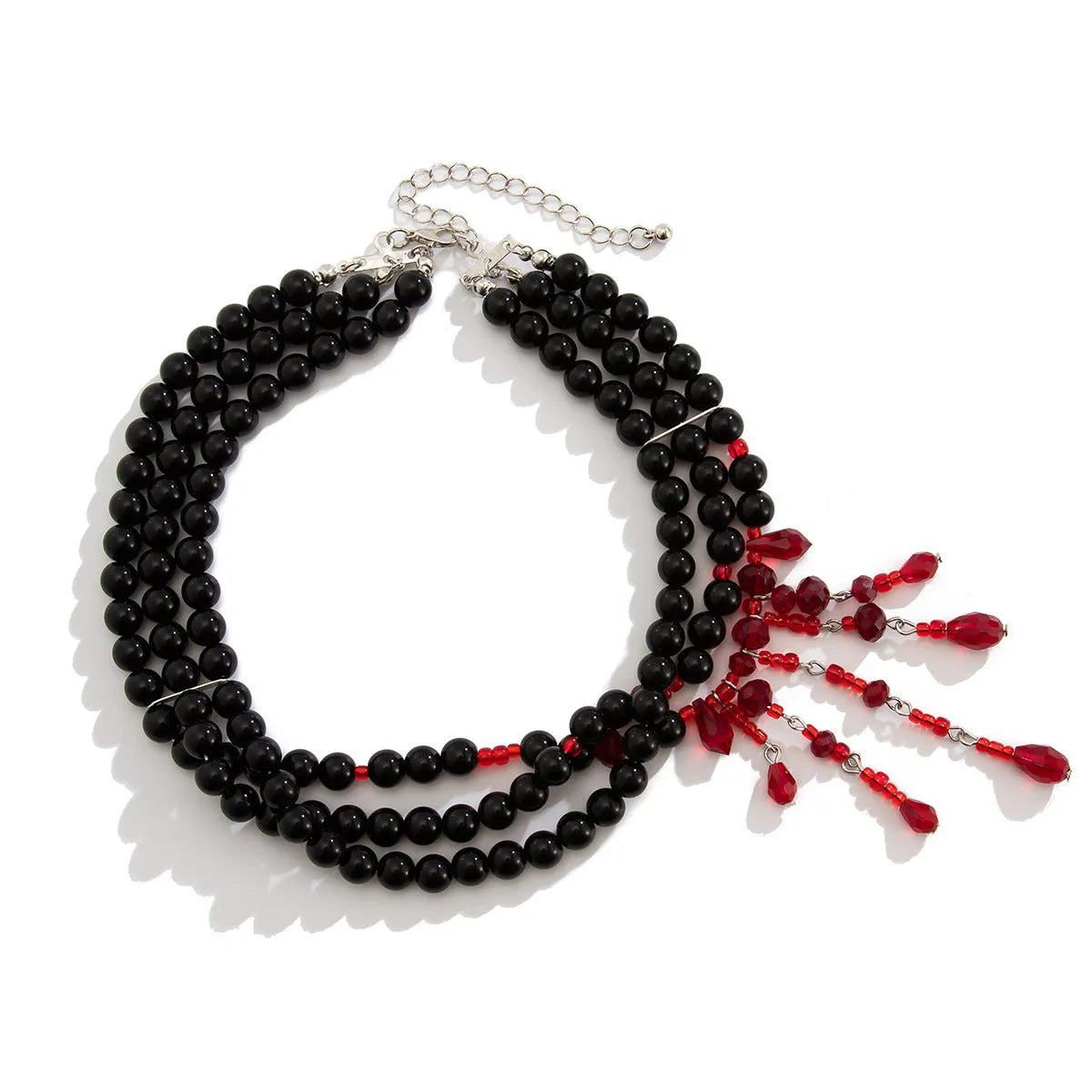 Halloween blood drop tassel necklace with artificial crystal pendant and imitation pearls on adjustable chain