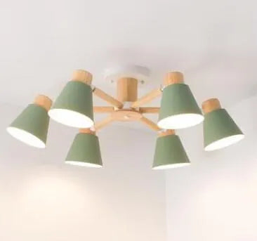 Nordic ironwood ceiling lamp with macaron design in multiple head configurations