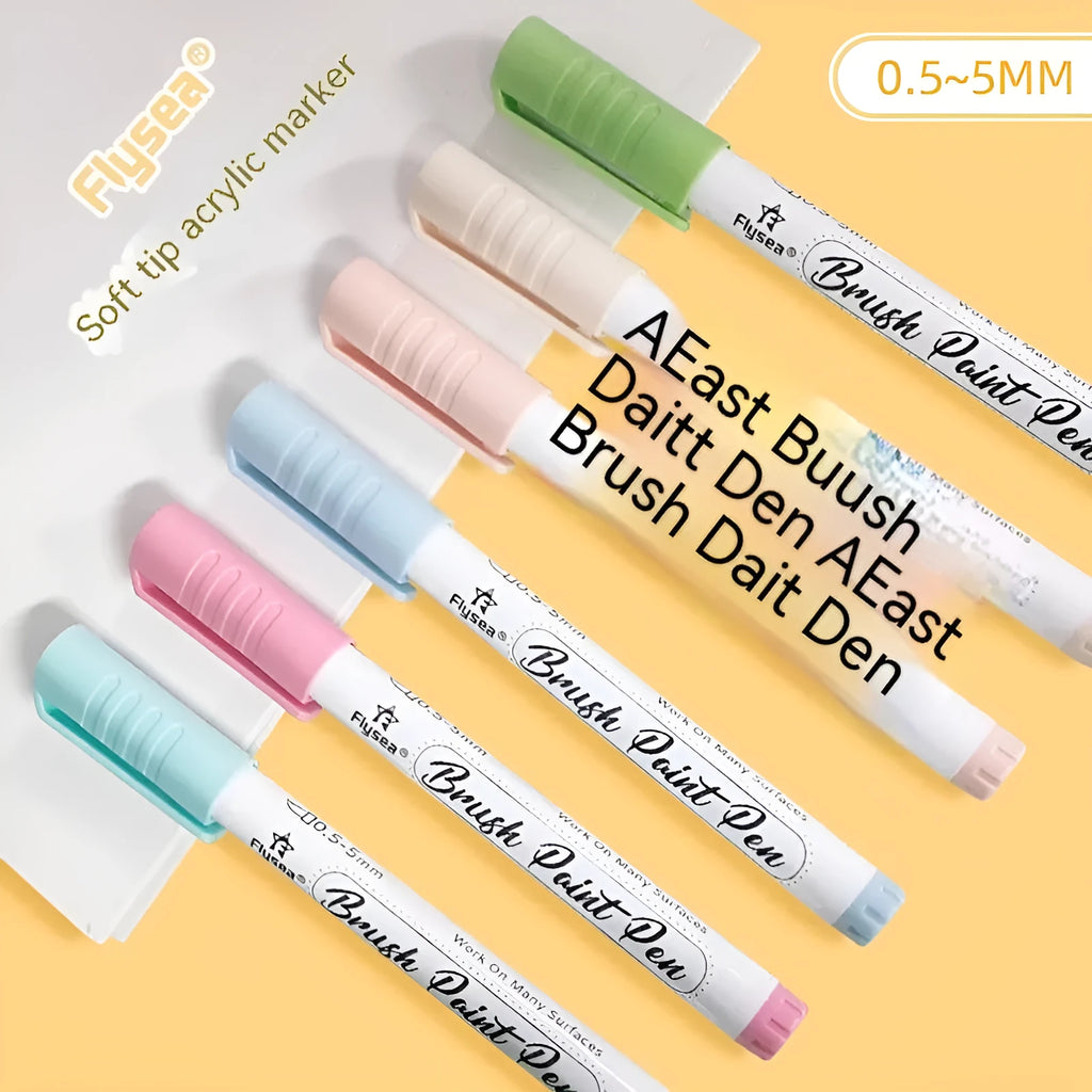 Set of soft-head gouache marker pens in various colours for hand painting and card making.