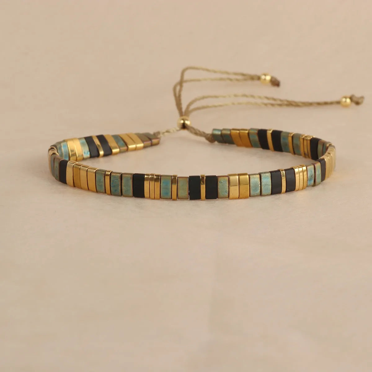 Geometric glass bead bracelet in European fashion style showing colour options
