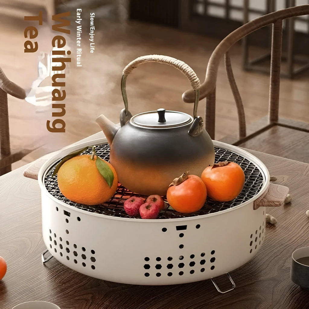 Portable indoor charcoal stove with grill rack disk for 3-5 person cooking
