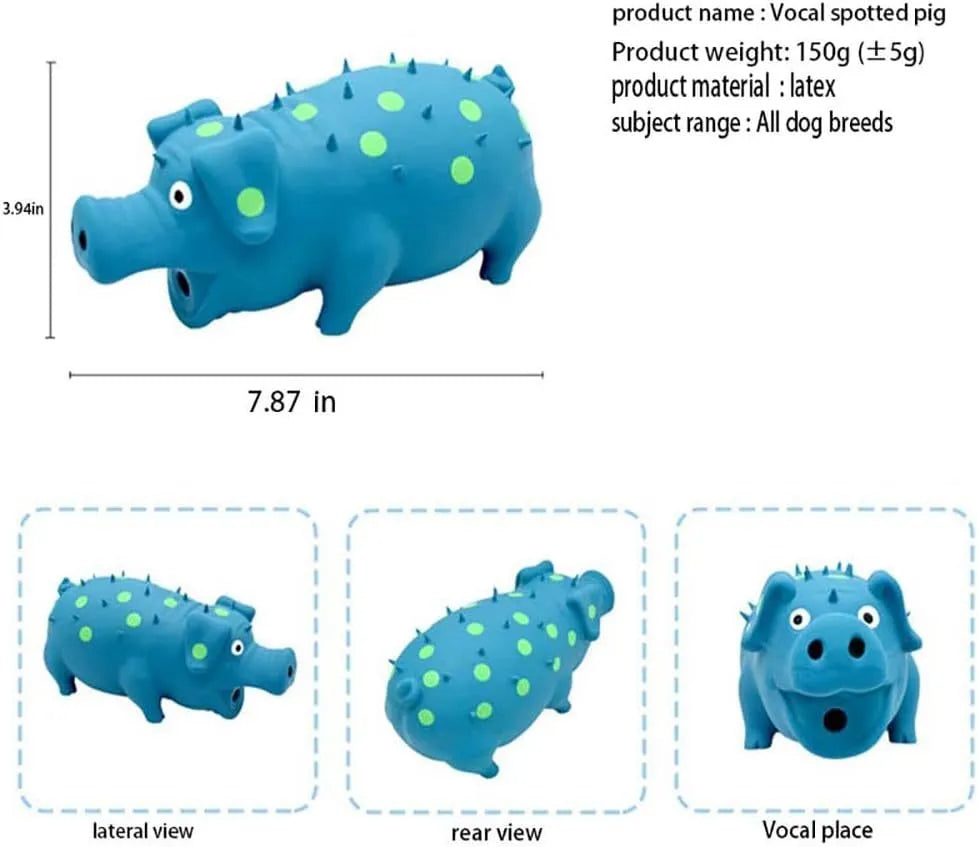 Colourful latex pig dog chew toy with textured surface and squeaker for aggressive chewers