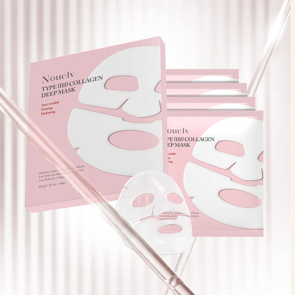 Collagen patch mask set containing four pieces for moisturising treatment of multiple skin types