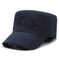 Men's flat-top cotton peaked cap with adjustable strap in army green colour