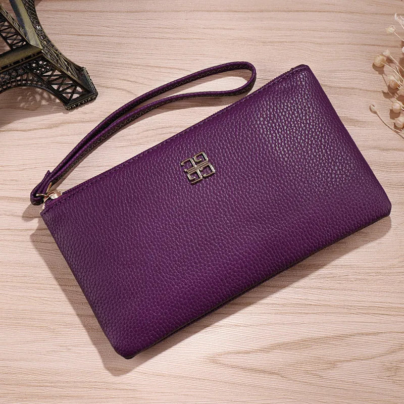 Long 55-inch PU leather phone wallet handbag with zipper closure in multiple colour options