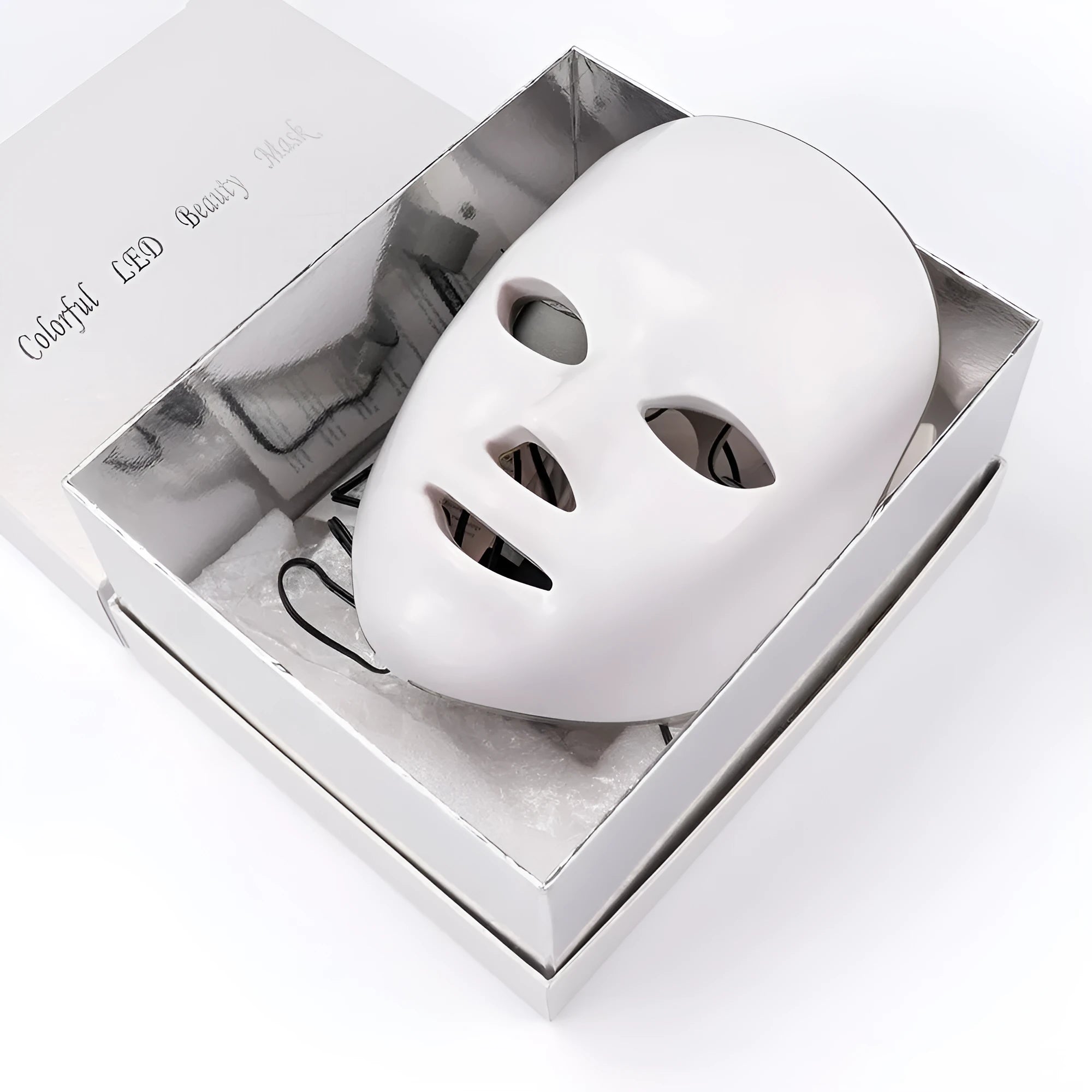 Seven colour LED photon rejuvenation skin mask with 330 lights and ABS construction on a white background