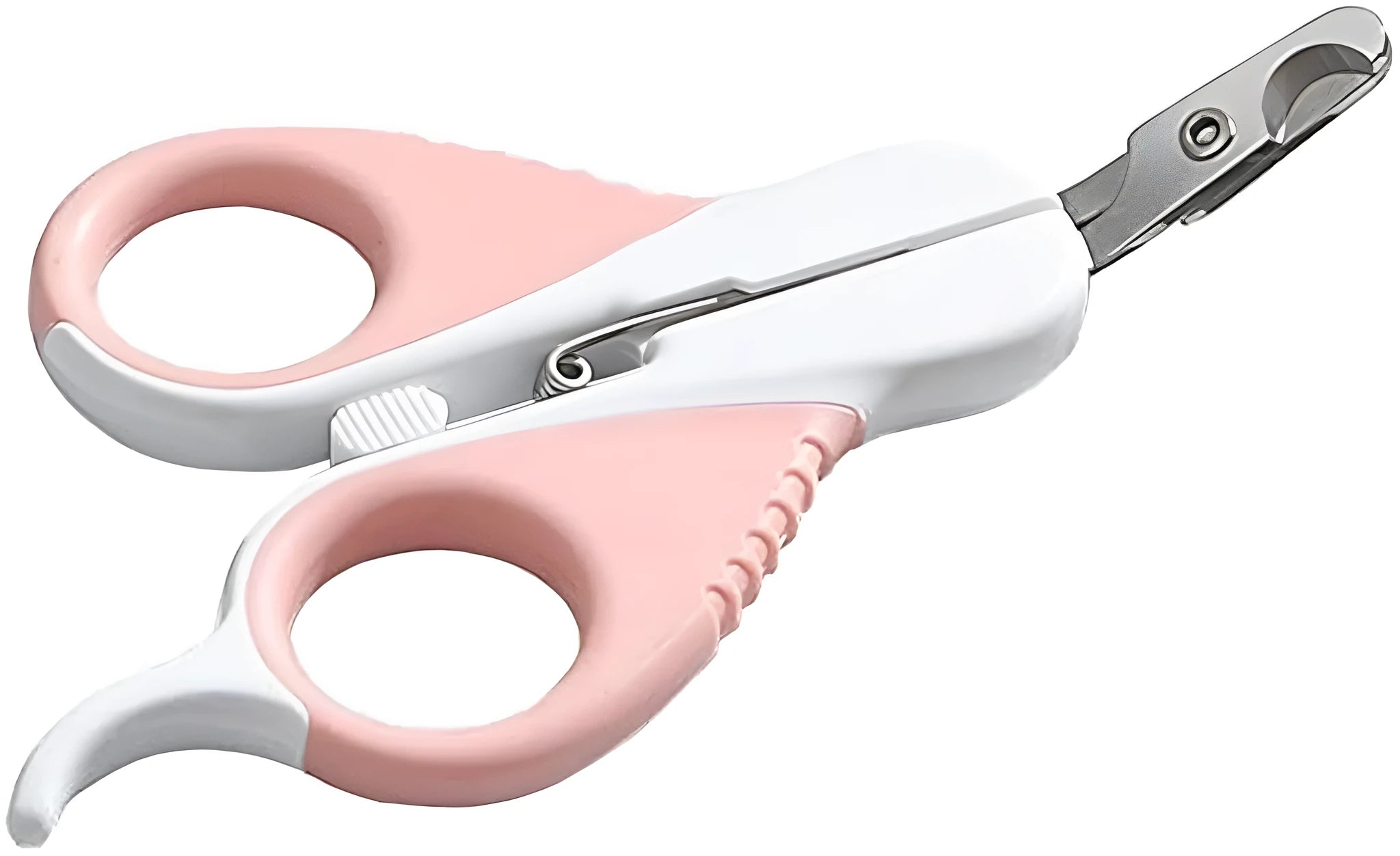 Grey cat nail clippers with angled blade and safety lock for small pet grooming