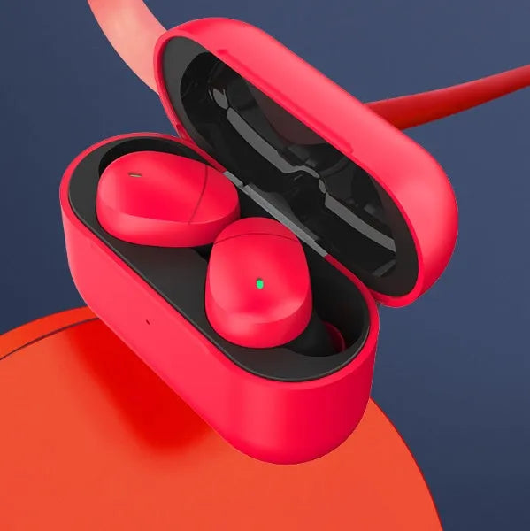 Flame red Qualcomm TWS 3040 Bluetooth 5.2 wireless earbuds with charging case