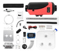 Diesel air heater system with fuel tank and installation components for vehicle cabin heating