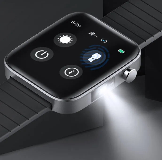 Smart bracelet with black wrist strap and 1.54-inch touch screen showing health data