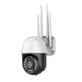 Outdoor dome security camera with 360-degree rotation on a wall mount, showing infrared LEDs for night vision.