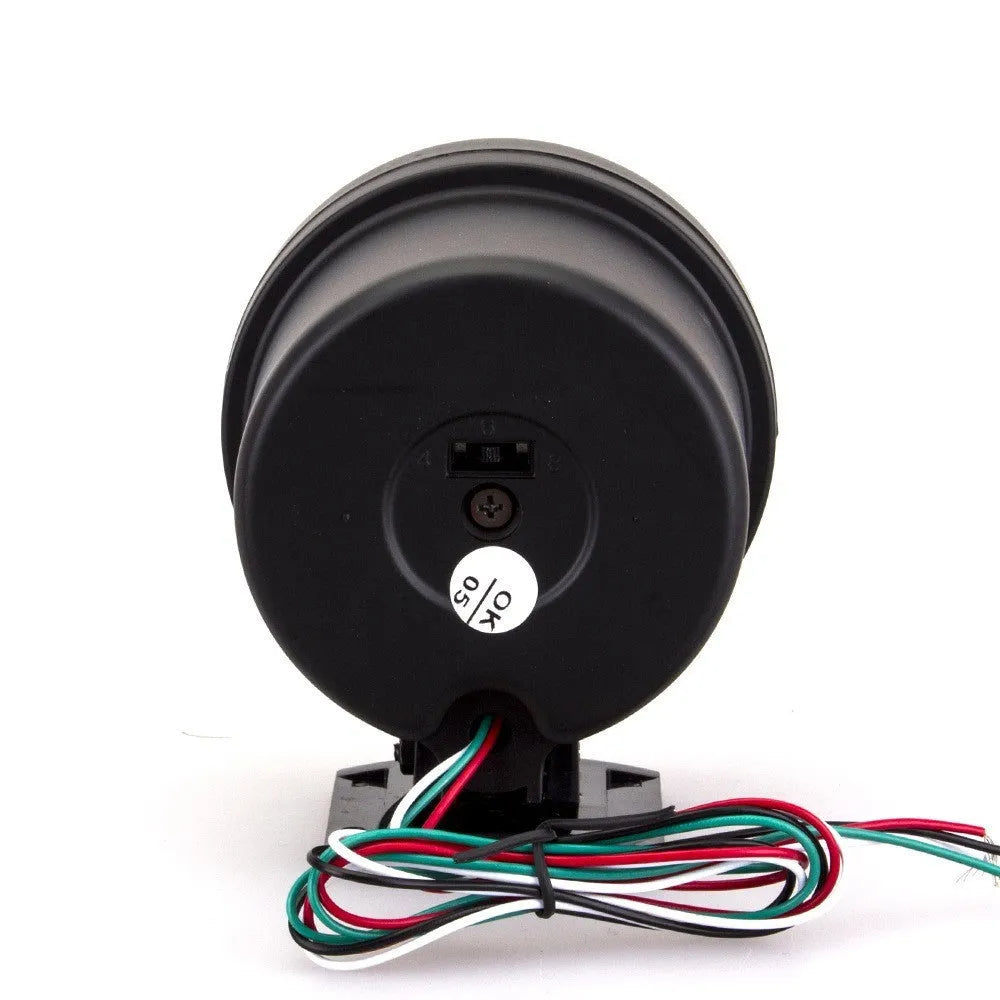Black automotive tachometer with blue light pointer for engine speed measurement