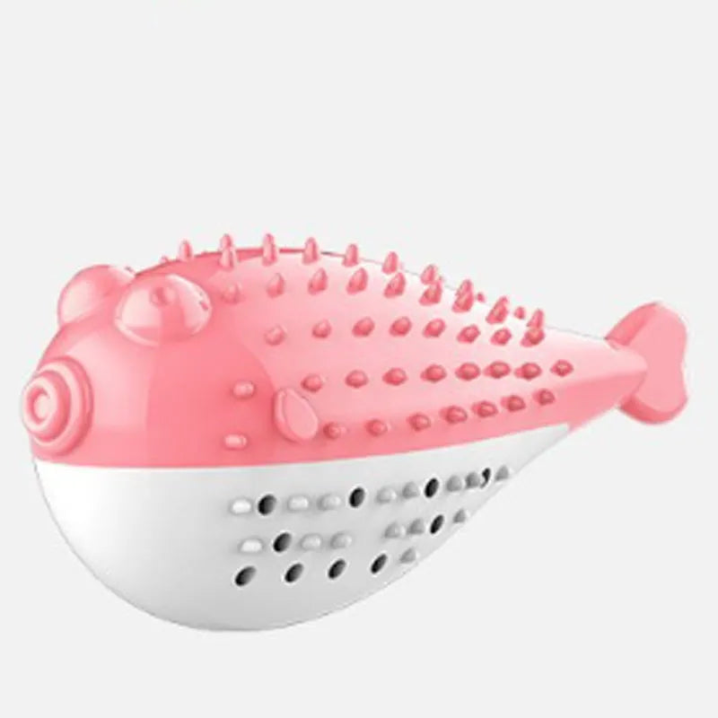 Mint Toys blue silicone fish-shaped cat chew toy and teaser on a white background.
