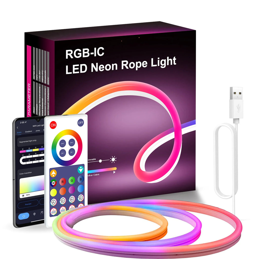 3 metre USB-powered RGB neon light strips with Bluetooth music sync and remote control