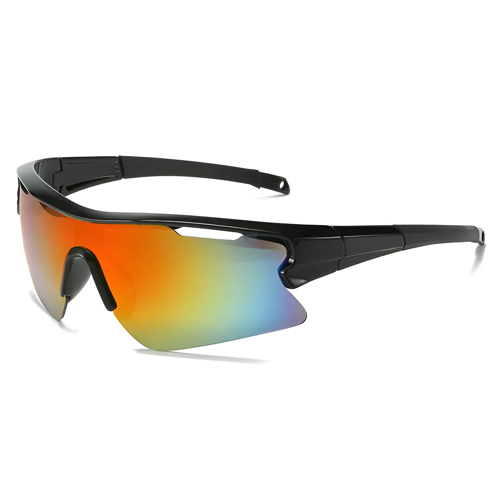 Windproof sports sunglasses with interchangeable lenses shown in black frame and grey lens option.