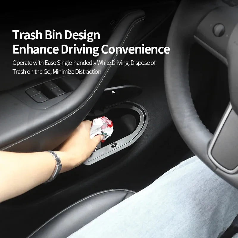 Black ABS car door storage box for Tesla Model Y with two compartments