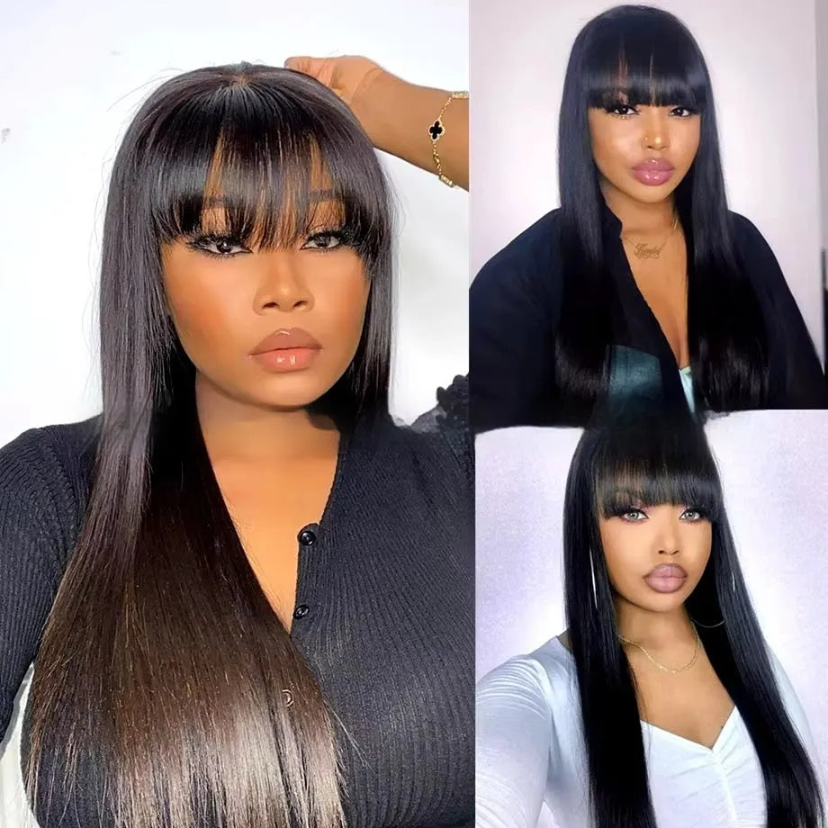 Women's natural colour human hair wig with full-mechanism headgear, shown in long length.