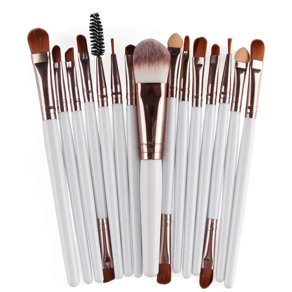 18-piece makeup brush set with fan-shaped tools in multiple styles for professional and home makeup application