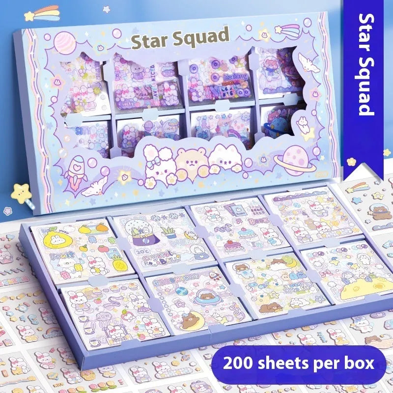Children's decorative sticker collection showing five themed designs for craft projects