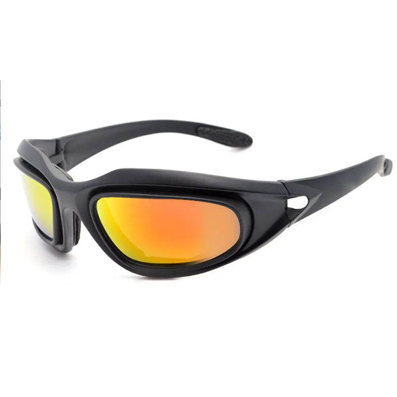 Tactical sports sunglasses with polarized lenses and a black full rim PC frame.