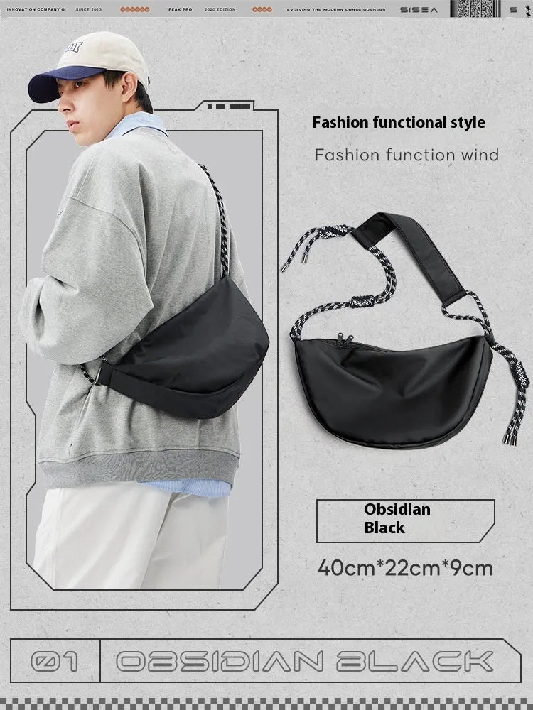 Men's lightweight nylon messenger bag in solid colour with large capacity for commuting
