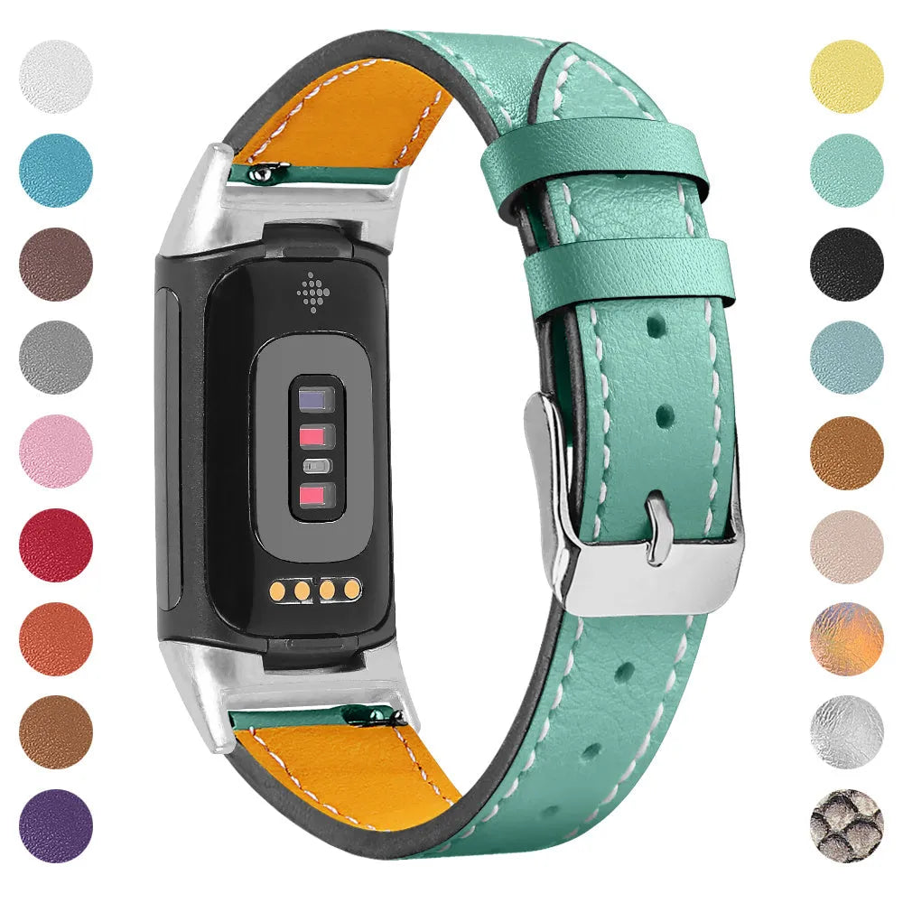Genuine cowhide leather replacement strap for Fitbit Charge 5 and Charge 6 fitness trackers
